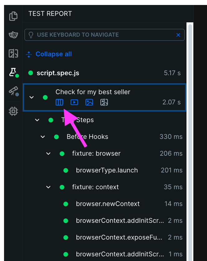 The checkly web UI showing a trace